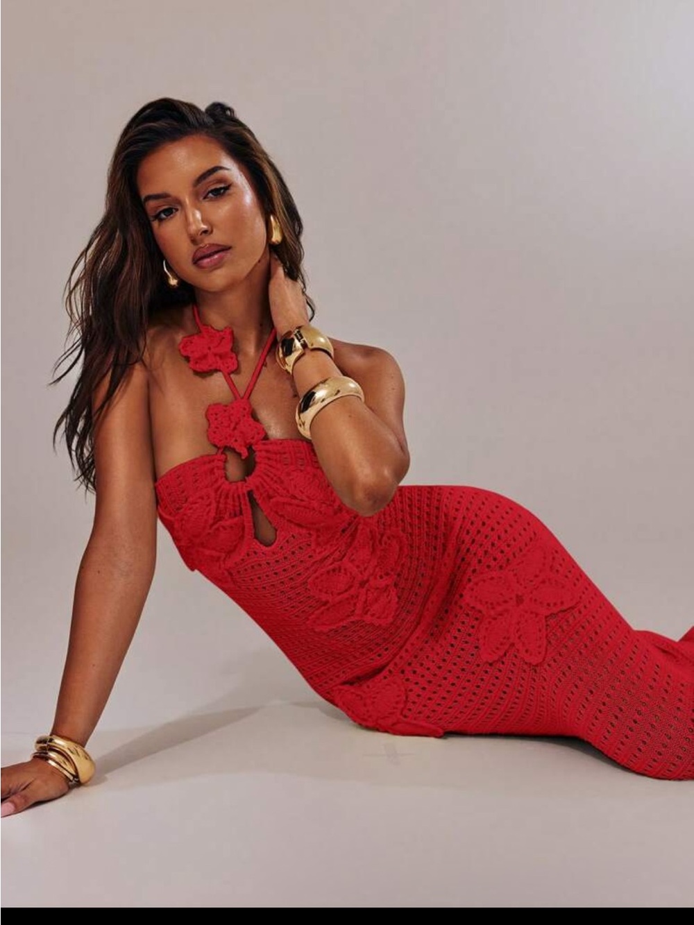 Red Crochet Halter Maxi Dress - Women - Picture 3 of 4